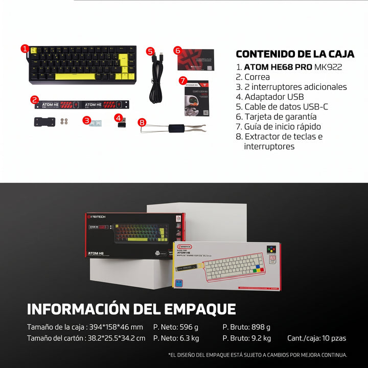 Teclado mecánico gamer inalámbrico Fantech ATOM HE68 PRO MK922 Hall Effect 65% en español