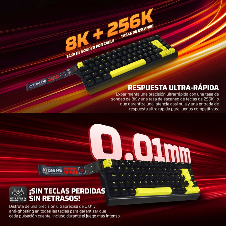 Teclado mecánico inalámbrico Fantech ATOM HE68 PRO MK922 Hall Effect 65% en español