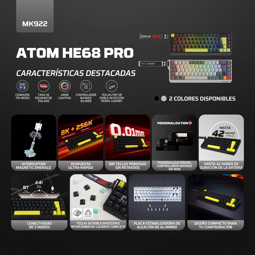 Teclado mecánico gamer inalámbrico Fantech ATOM HE68 PRO MK922 65% con distribución en español