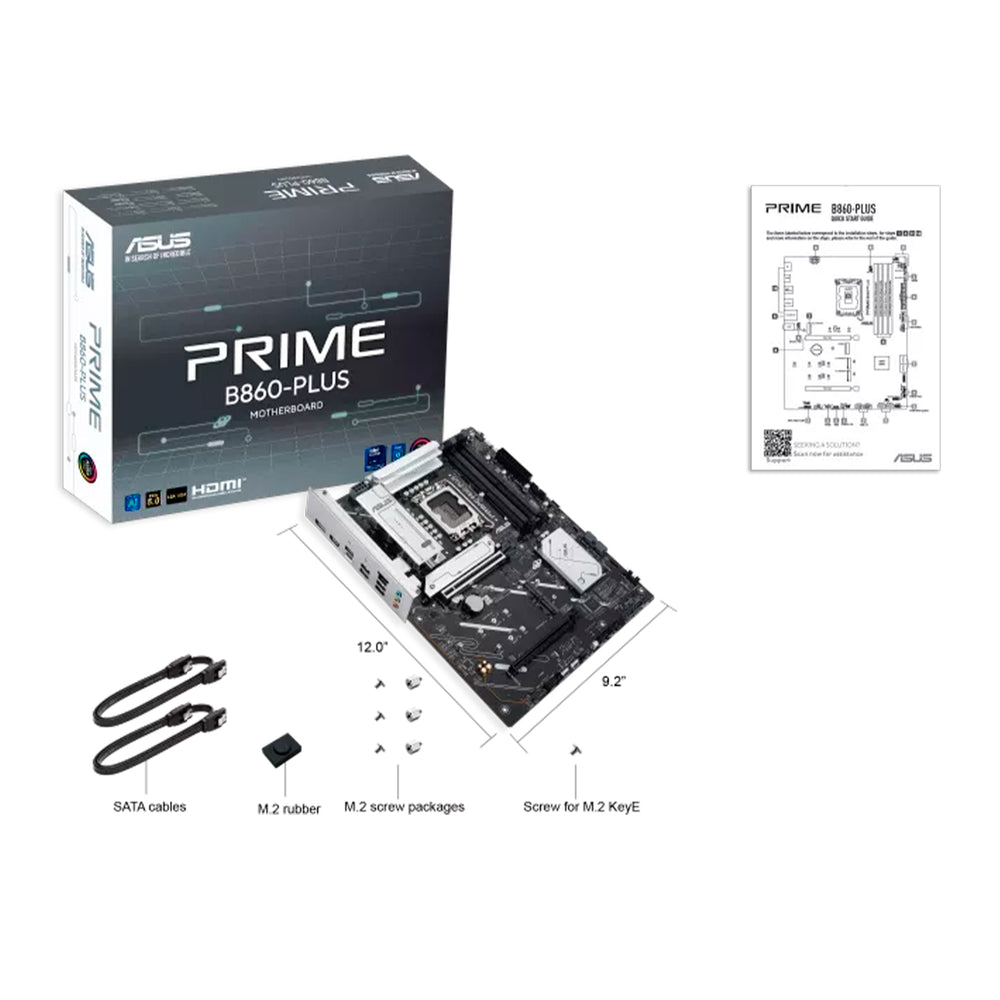 Tarjeta madre Asus PRIME B860-PLUS SVL DDR5 con socket Intel LGA 1851 en formato ATX, vista de la placa base.