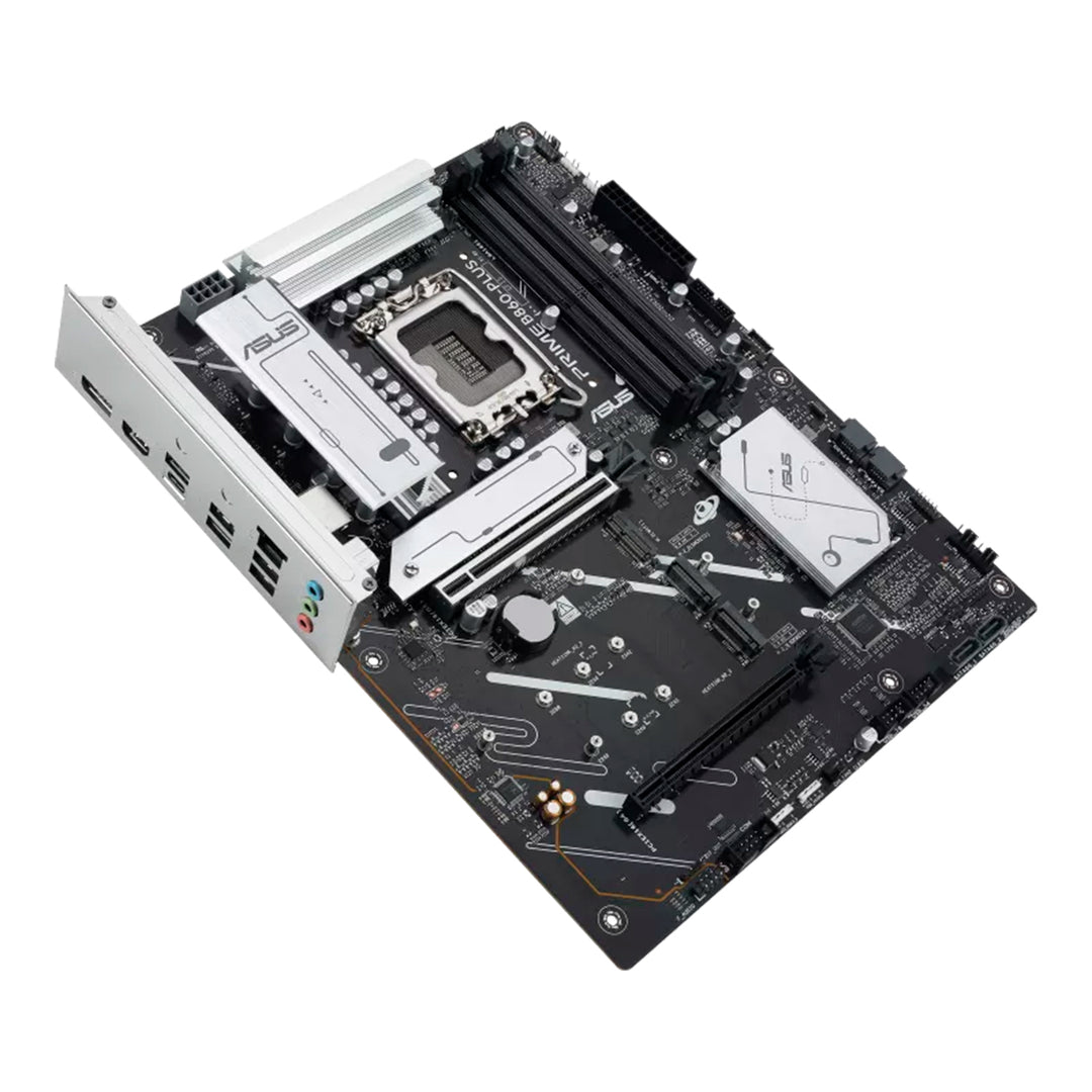 Tarjeta madre Asus PRIME B860-PLUS SVL DDR5 con socket Intel LGA 1851 y formato ATX, vista de la placa base.
