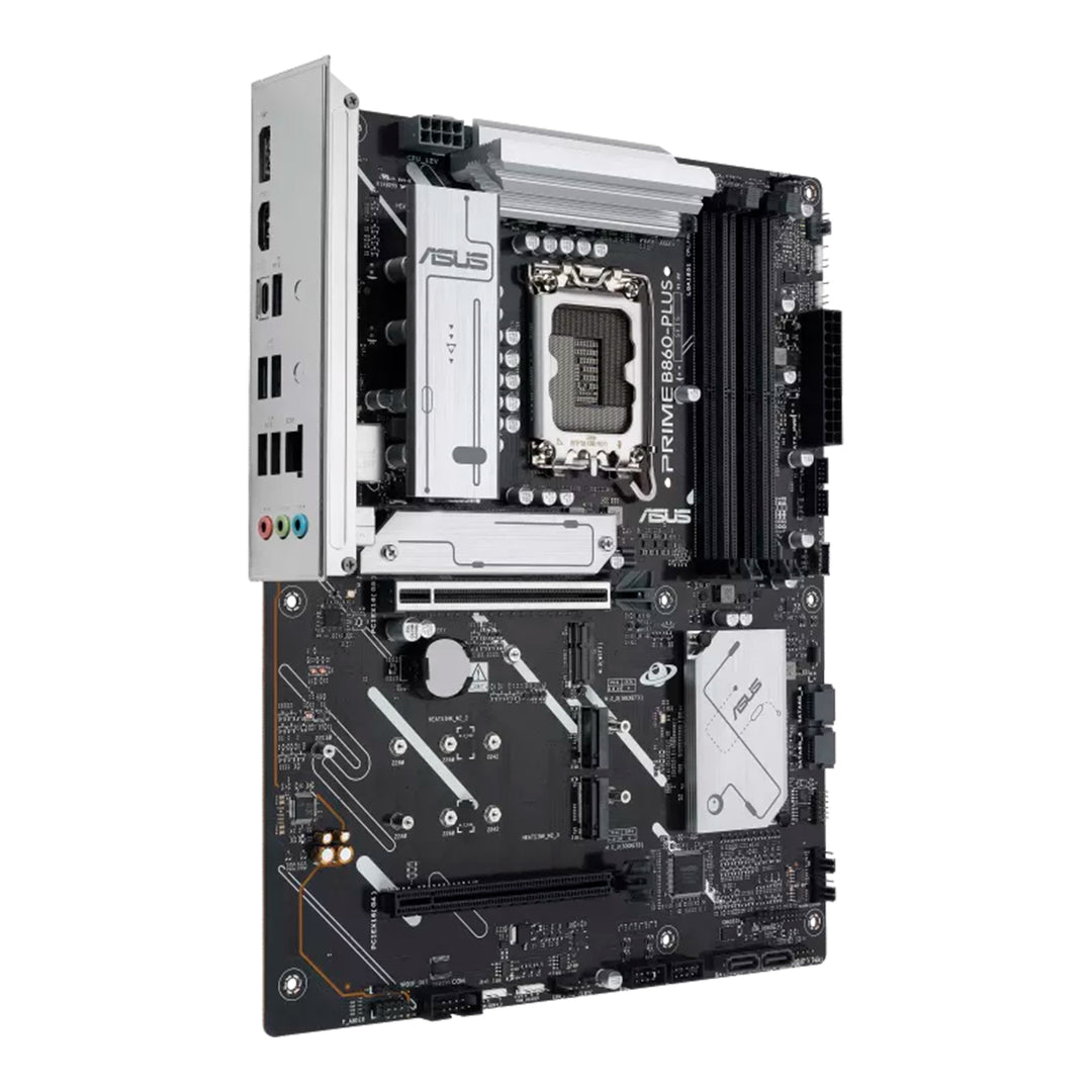 Tarjeta madre Asus PRIME B860-PLUS SVL DDR5 con socket LGA 1851 en formato ATX, vista de la placa con componentes y ranuras.