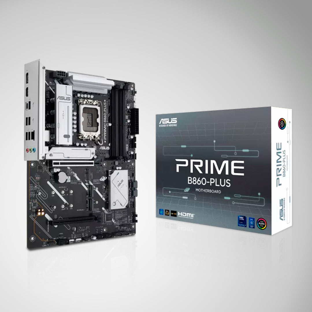 Tarjeta madre Asus PRIME B860-PLUS SVL DDR5 con socket Intel LGA 1851 y formato ATX, vista de la placa base.