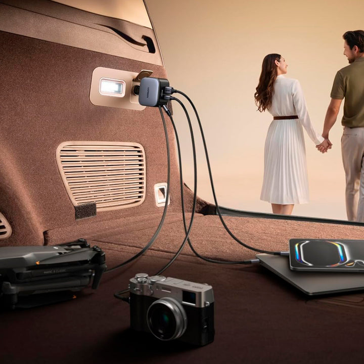 Cargador rápido para auto UGREEN NEXODE con cable retráctil de 2 puertos, 145 W EC604 - Achorao