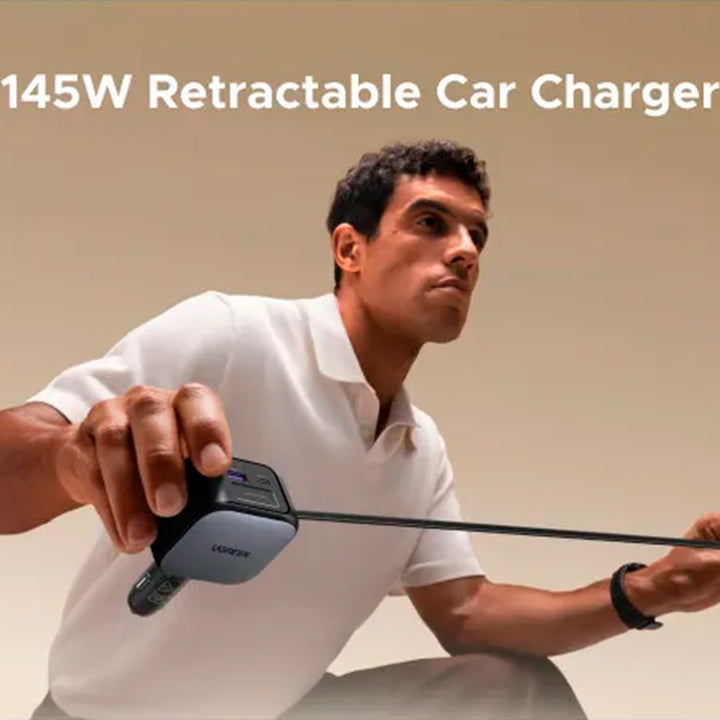 Cargador rápido para auto UGREEN NEXODE con cable retráctil de 2 puertos, 145 W EC604 - Achorao