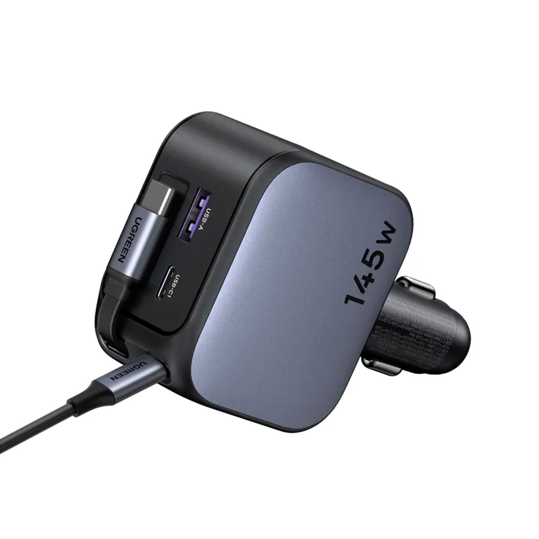 Cargador rápido para auto UGREEN NEXODE con cable retráctil de 2 puertos, 145 W EC604 - Achorao