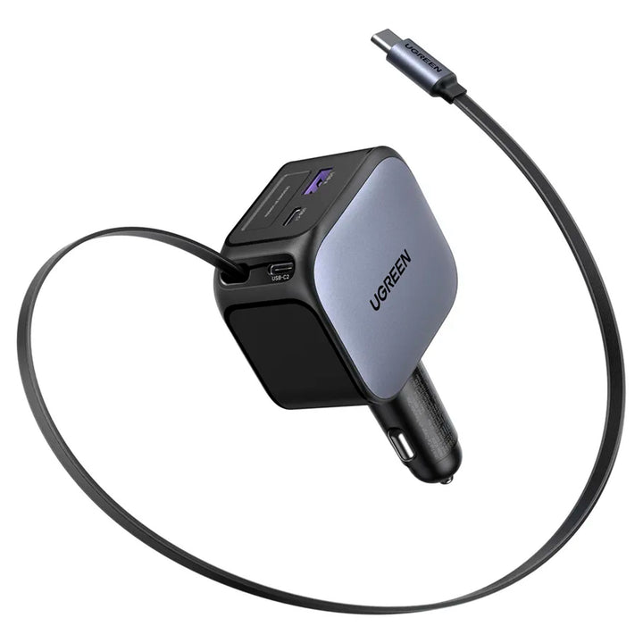 Cargador rápido para auto UGREEN NEXODE con cable retráctil de 2 puertos, 145 W EC604 - Achorao