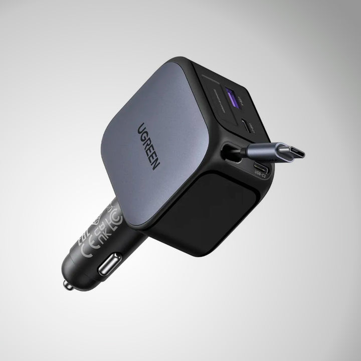 Cargador rápido para auto UGREEN NEXODE con cable retráctil de 2 puertos, 145 W EC604 - Achorao