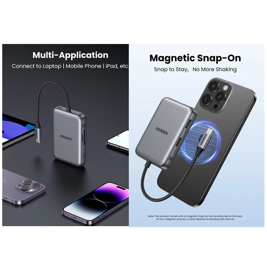 Adaptador HUB UGREEN magnético 7-in-1 USB-C a HDMI+USB-A 3.2*2+USB C 3.2+PD+SD/TF 4.0 CM896