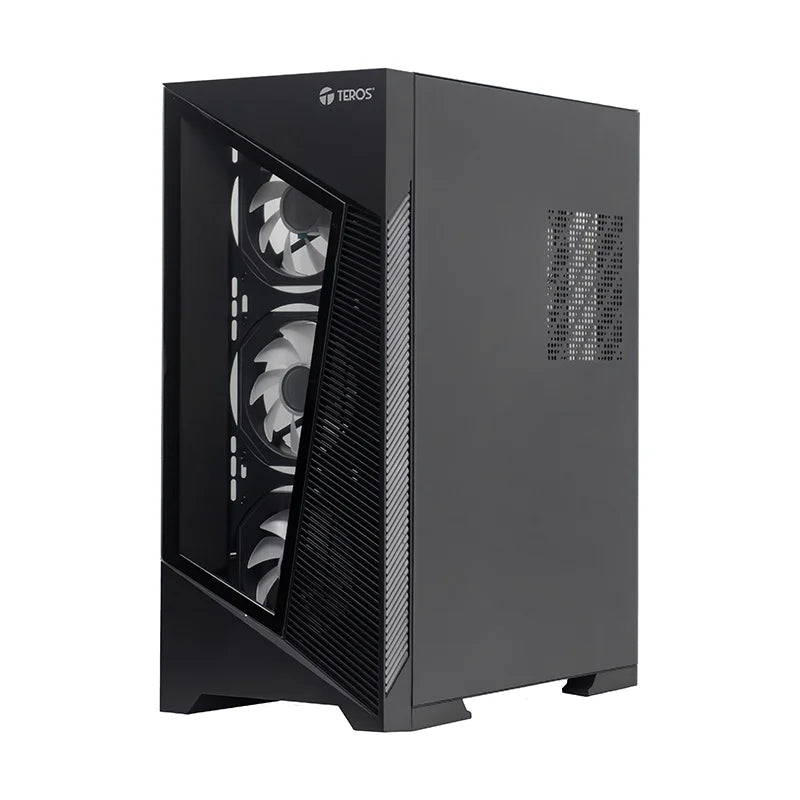 Caja de PC gamer TEROS TE-1330G Mid Tower RGB negra, compatible con placas base E-ATX