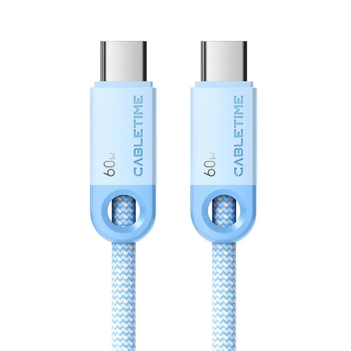 Cable USB-C a USB-C Trenzado CABLETIME CUP3 | Carga Rápida 60W, Nylon, Celeste
