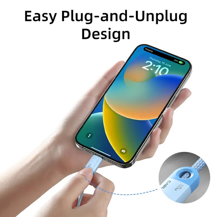 Cable USB-C a USB-C Trenzado CABLETIME CUP3 | Carga Rápida 60W, Nylon, Celeste