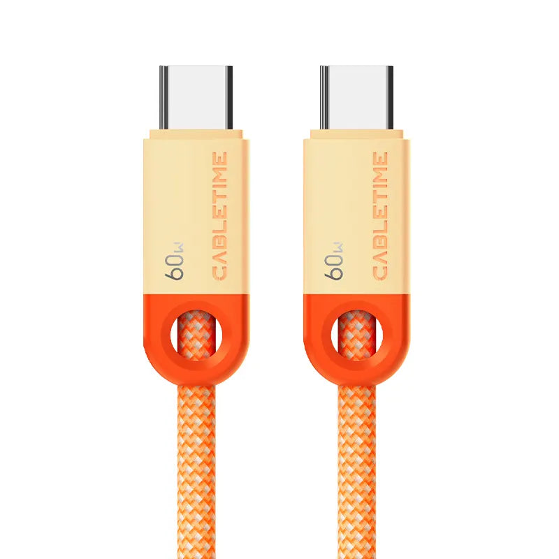 Cable USB-C a USB-C Trenzado CABLETIME CUP5H | Carga Rápida 60W, 1 Metro, Naranja