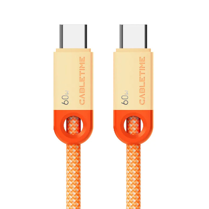 Cable USB-C a USB-C Trenzado CABLETIME CUP5H | Carga Rápida 60W, 1 Metro, Naranja
