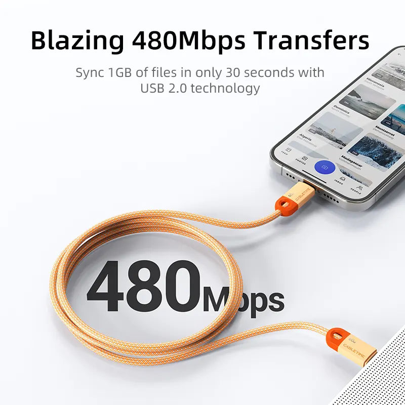 Cable USB-C a USB-C Trenzado CABLETIME CUP5H | Carga Rápida 60W, 1 Metro, Naranja