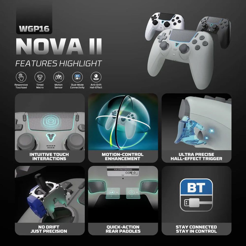 Mando inalámbrico Fantech NOVA II-D Tri-Modo con joysticks Hall Effect, diseño ergonómico y botones visibles