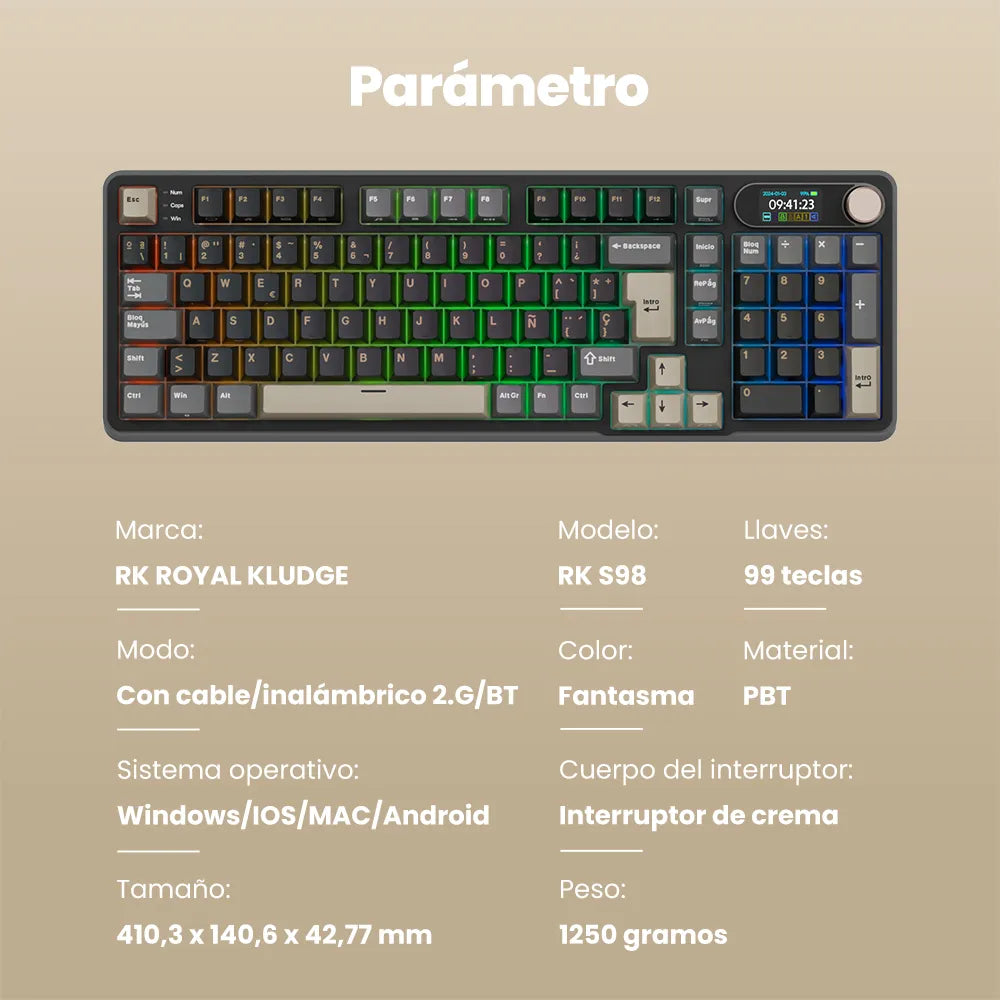 Teclado gamer Royal Kludge RK-S98 Inalámbrico - PREVENTA - Achorao