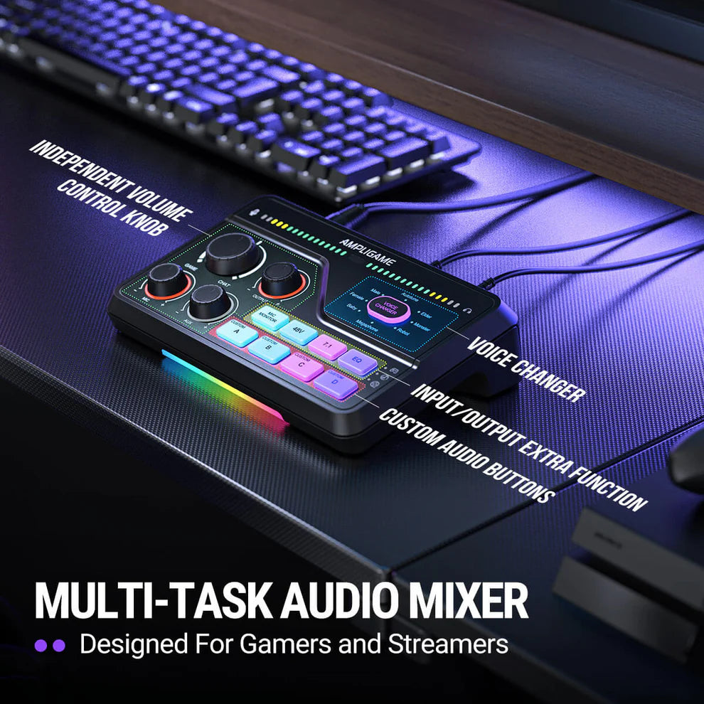 Mezclador de audio para streaming y gaming FIFINE AmpliGame SC8 USB con efectos de voz - Achorao
