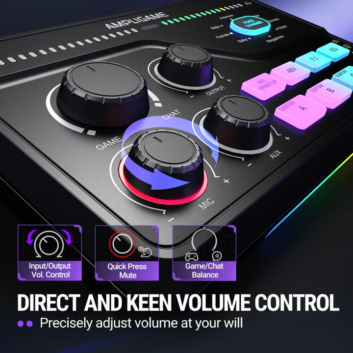 Mezclador de audio para streaming y gaming FIFINE AmpliGame SC8 USB con efectos de voz - Achorao
