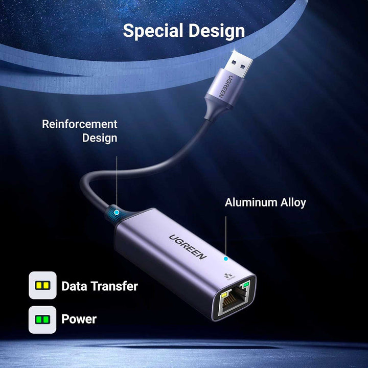 UGREEN USB to RJ45 Ethernet Adapter Aluminum Case (Space Gray) CM209 50922