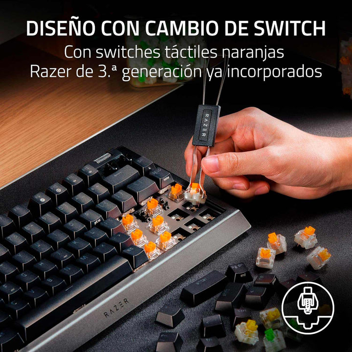 Teclado mecánico gamer RAZER Blackwidow V4 75% SWITCH ORANGE, HOT-SWAPPABLE 8000 HZ US CHROMA