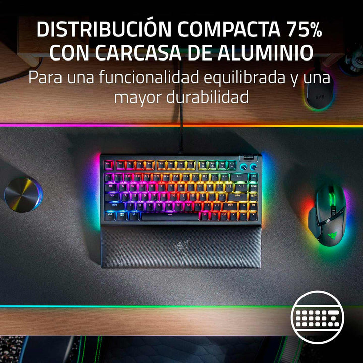 Teclado mecánico gamer RAZER Blackwidow V4 75% SWITCH ORANGE, HOT-SWAPPABLE 8000 HZ US CHROMA
