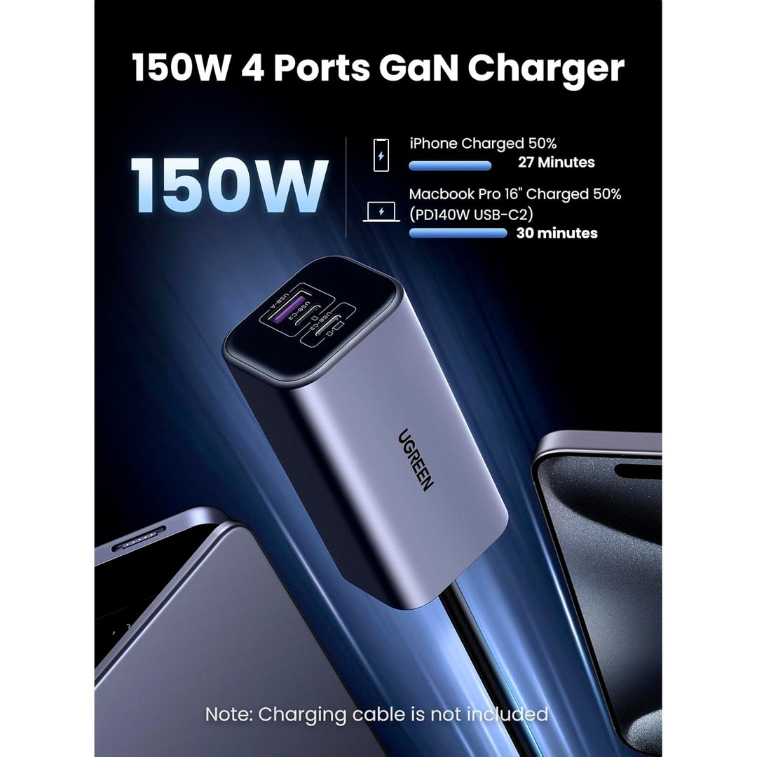 Cargador de Auto Rápido UGREEN GaN 150W, 4 Puertos, Modelo EC706