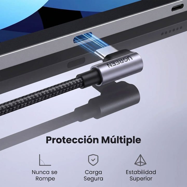 Cable UGREEN USB-C a USB-C Cable tipo L, L536 Black 240W