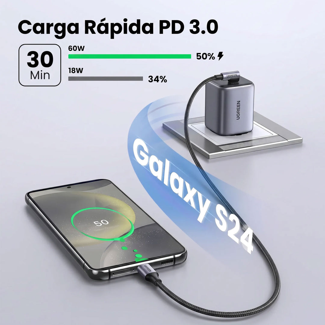 Cable UGREEN USB-C a USB-C Cable tipo L, L536 Black 240W