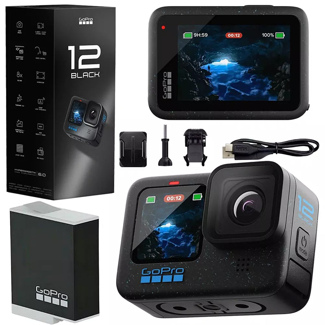 GoPro HERO 12 Black - Cámara de acción impermeable con video Ultra HD de 5.3K60, fotos de 27 MP, HDR, sensor de imagen de 1/1.9 pulgadas, transmisión en vivo, cámara web, estabilización