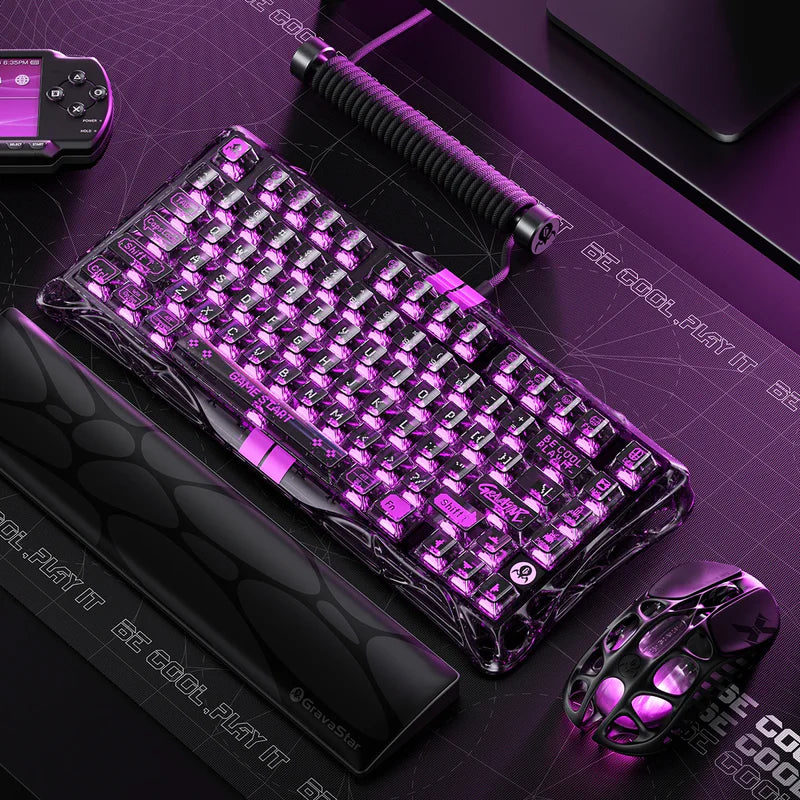 Teclado Gamer Gravastar Mercury V75 HE Lite, Cableado, Layout Inglés, Color Transparent Black - Achorao