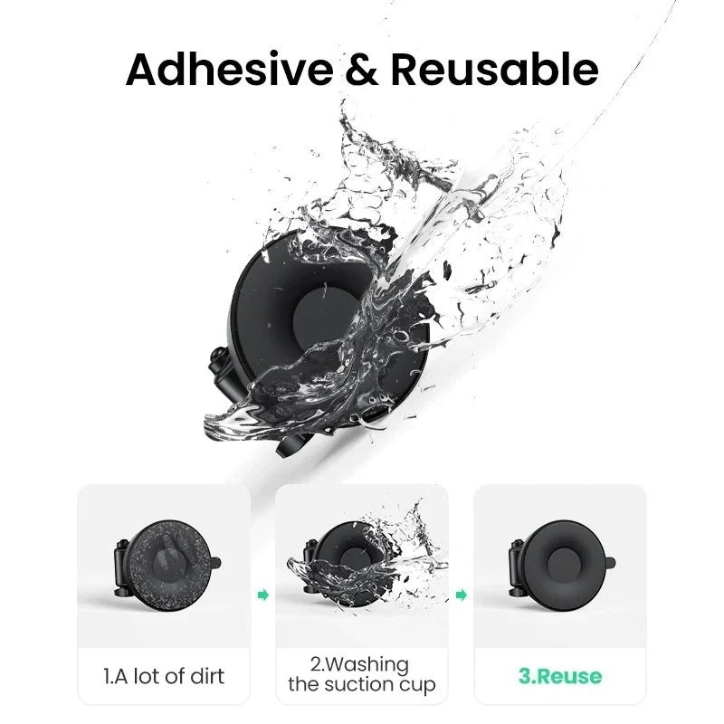 Soporte de celular para auto UGREEN por gravedad con ventosa, compatible con teléfonos y fácil de instalar en el coche.