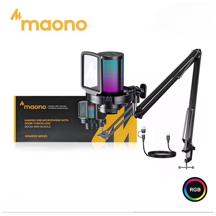 Micrófono Maono DGM20S USB, RGB, condensador, para streaming y gaming - Achorao