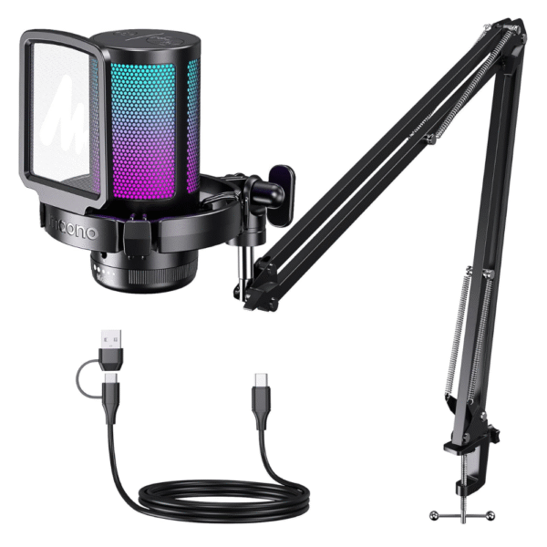 Micrófono Maono DGM20S USB, RGB, condensador, para streaming y gaming - Achorao
