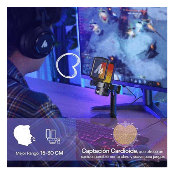 Micrófono Maono DGM20S USB, RGB, condensador, para streaming y gaming - Achorao