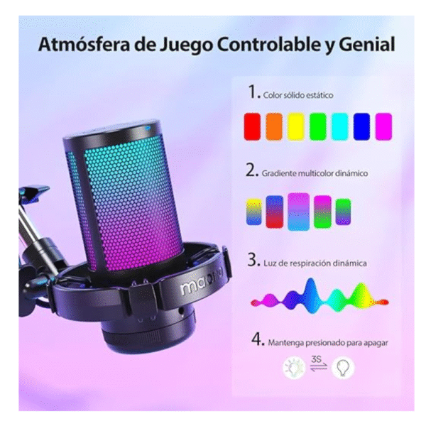 Micrófono Maono DGM20S USB, RGB, condensador, para streaming y gaming - Achorao