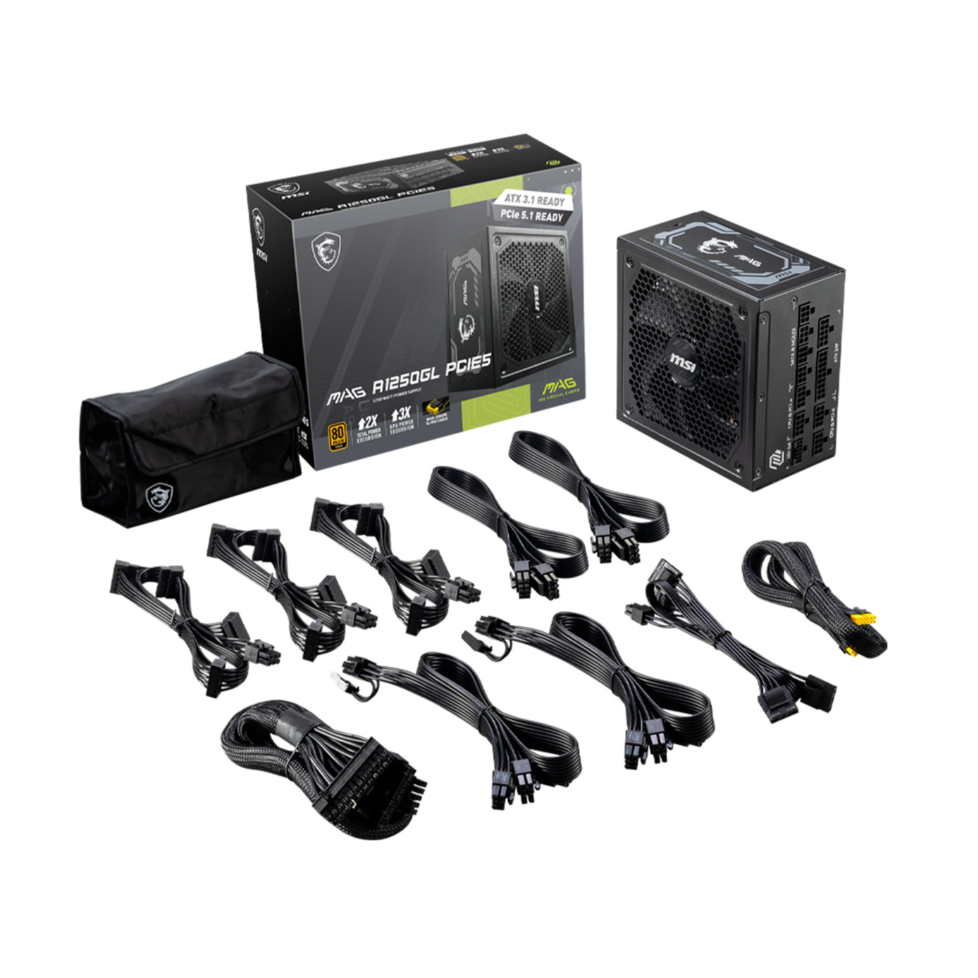 Fuente de alimentación MSI MAG-A1250GL, Formato ATX, 1250W, 80 Plus Gold