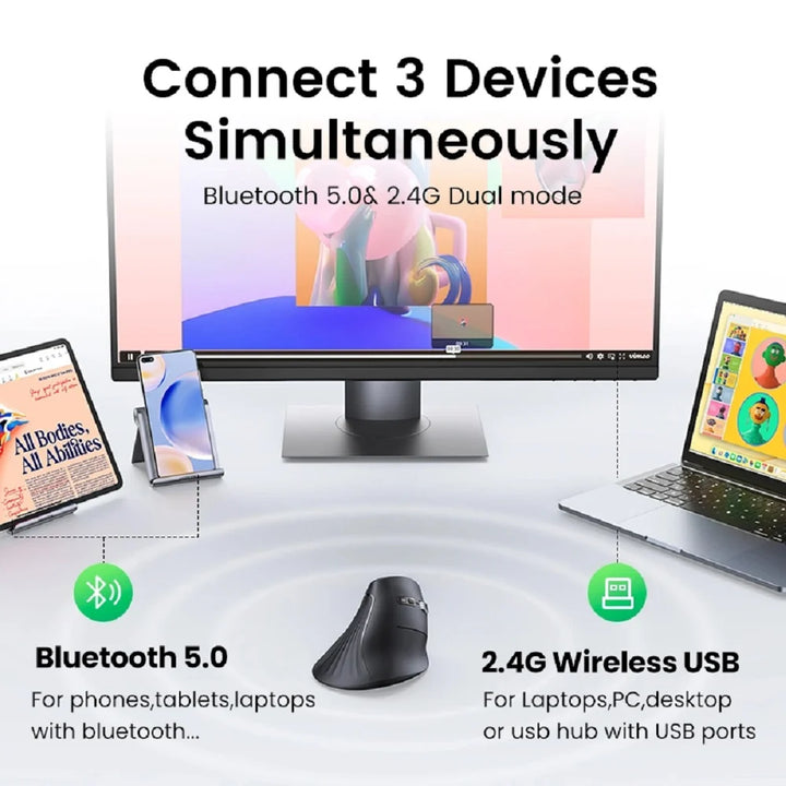 Mouse inalámbrico UGREEN Vertical ergonómico Multi-mode MU008