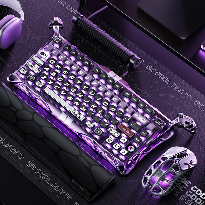 Teclado mecánico Gamer GravaStar MERCURY V75 PRO HE Cableado Ingles, Iron Purple - Magnetic Switch - Achorao