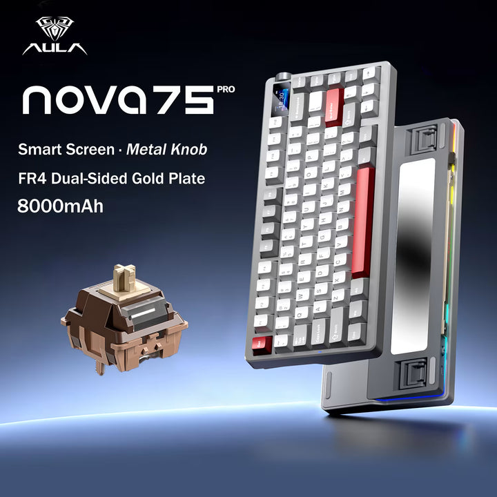 Teclado Aula NOVA75 Inalámbrico Inglés GREY/WHITE/RED CARAMEL LATTE SWITCH