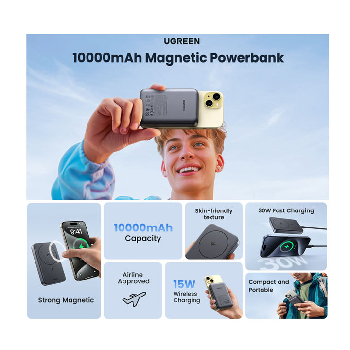 Power Bank Ugreen 10000 mAh 30W y 15W Qi2 PB761