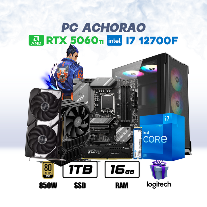 PC Gamer Achorao i7-12700F + RTX 5060 Ti 8GB + 16GB RAM + 1TB NVMe - Achorao