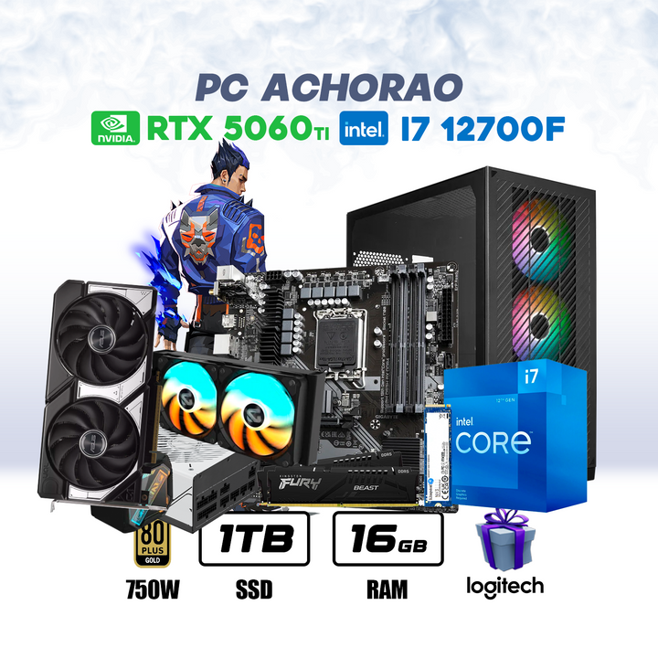 PC Gamer Achorao i7-12700F + RTX 5060 Ti 8GB + 16GB DDR5 + 1TB NVMe