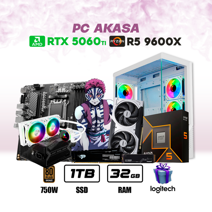 PC AKASA Edition Ryzen 5 9600X + RTX 5060 Ti + 16GB DDR5 + 1TB NVMe - Achorao
