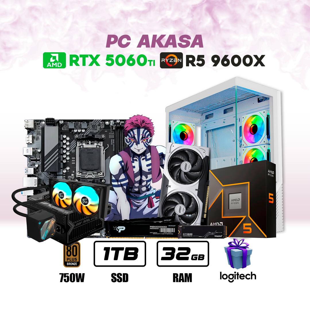 PC Akasa Edition Ryzen 5 9600X + RTX 5060 Ti 8GB + 16GB DDR5 + 1TB NVMe - Achorao