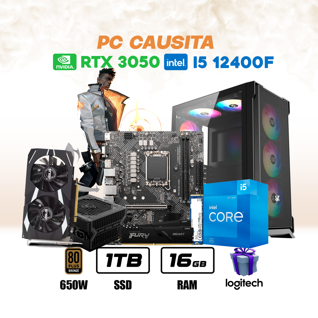 PC Gamer Causita i5-12400F + RTX 3050 6GB + 16GB RAM + 1TB NVMe - Achorao
