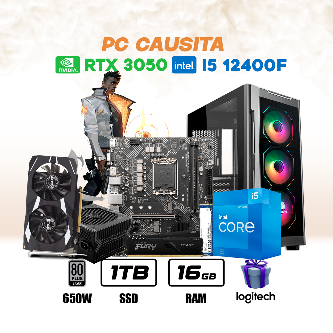 PC Gamer Causita i5-12400F + RTX 3050 6GB + 16GB DDR4 + 1TB NVMe - Achorao
