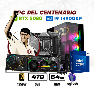 CPU Del Centenario INTEL CORE I9 14900KF | RTX 5080 16gb | 4TB SSD M.2 | 64GB RAM DDR5 | ENF.LIQ.
