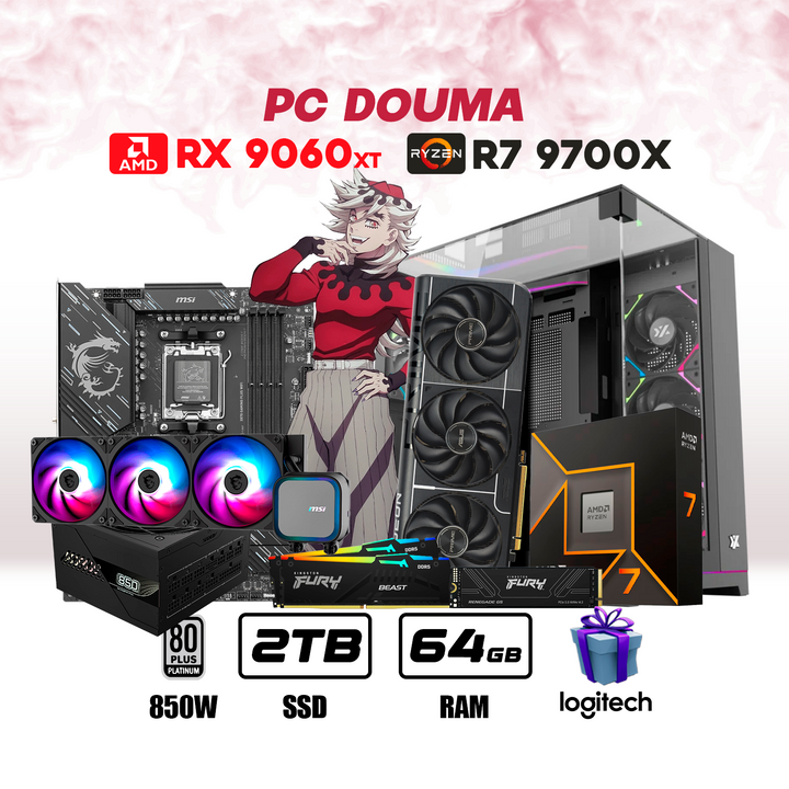 CPU Douma Ryzen 7 9700X | RX 9060XT 8GB | 2TB SSD | 64GB DDR5 | ENF. LIQ. - Achorao