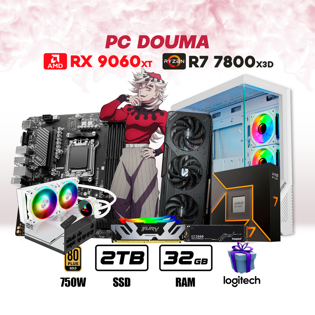 PC Gamer Douma Ryzen 7 7800X3D + RX 9060XT 8GB + 2TB NVMe + 32GB DDR5 + ENF. LIQ. - Achorao